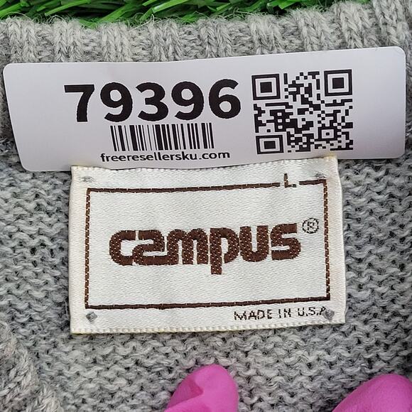 Vintage 80s Campus MOD Sweater Large 21x26 Gray - Picture 7 of 9